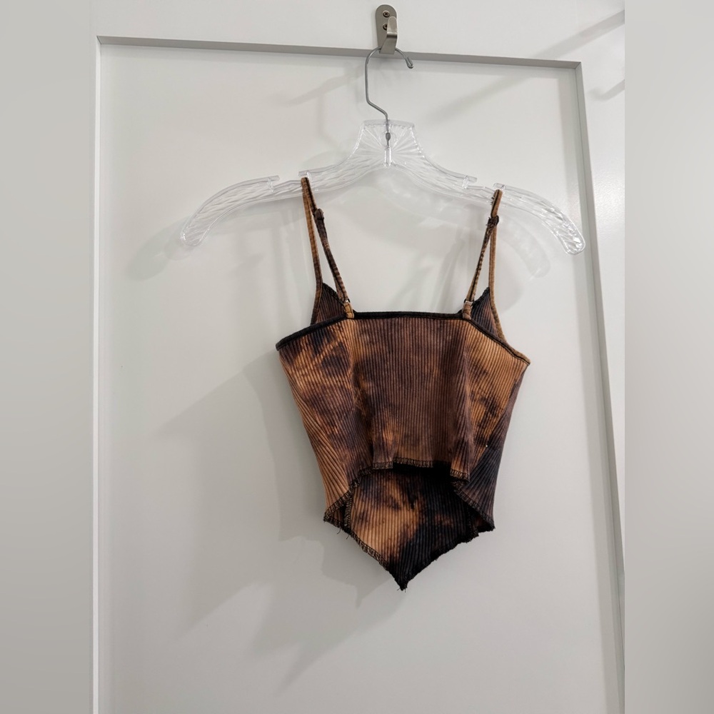 Brand Tag Cut Out brown + black bleach dyed stretchy bustier inspired tank top - Picture 8 of 15